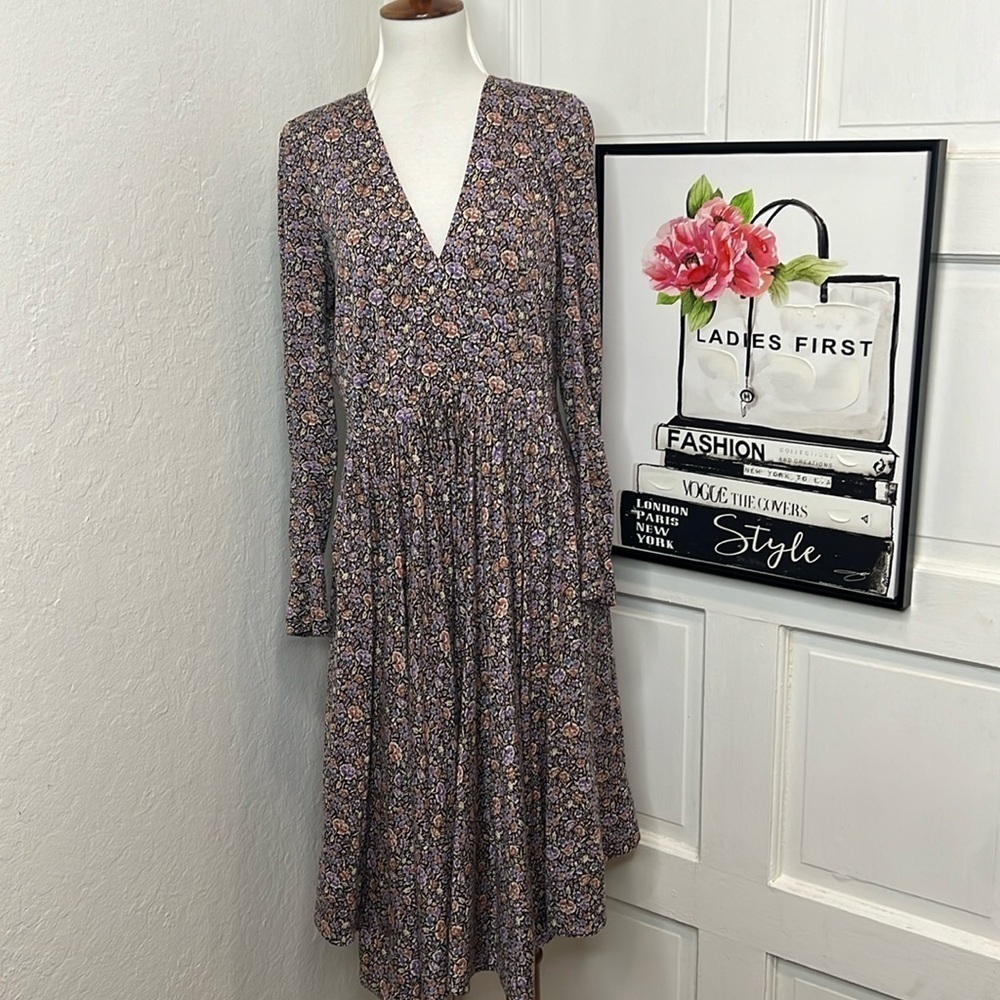 Rebecca Taylor Floral Long Sleeve V-Neck Dress Size 6